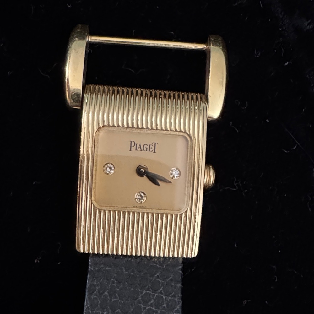 Piaget 18k with diamonds watch with Black leather Strap